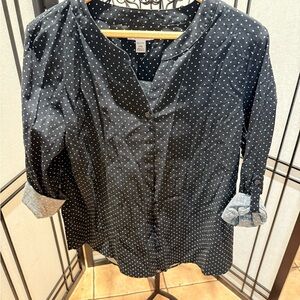 Croft & Barrow Navy and White Polka Dot Button Down Shirt